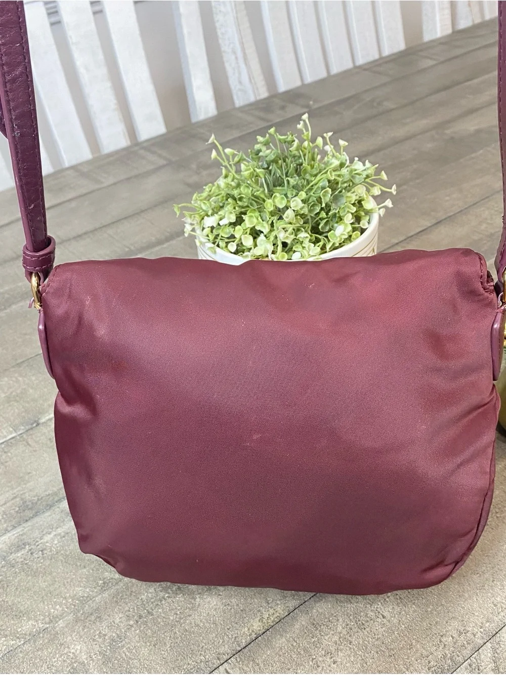 Marc Jacobs Preppy Nylon Mini Natasha Crossbody Bag Burgundy Gold Hardware